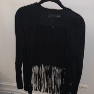 Zara Suede Black Fringe jacket